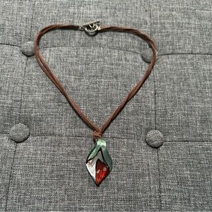 Vintage Necklace with painted glass teardrop pendant